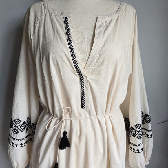 Zara New Ivory Black Embroidered Beaded Tassel Tie Flounce Maxi Dress SZ XXL - Picture 6 of 15